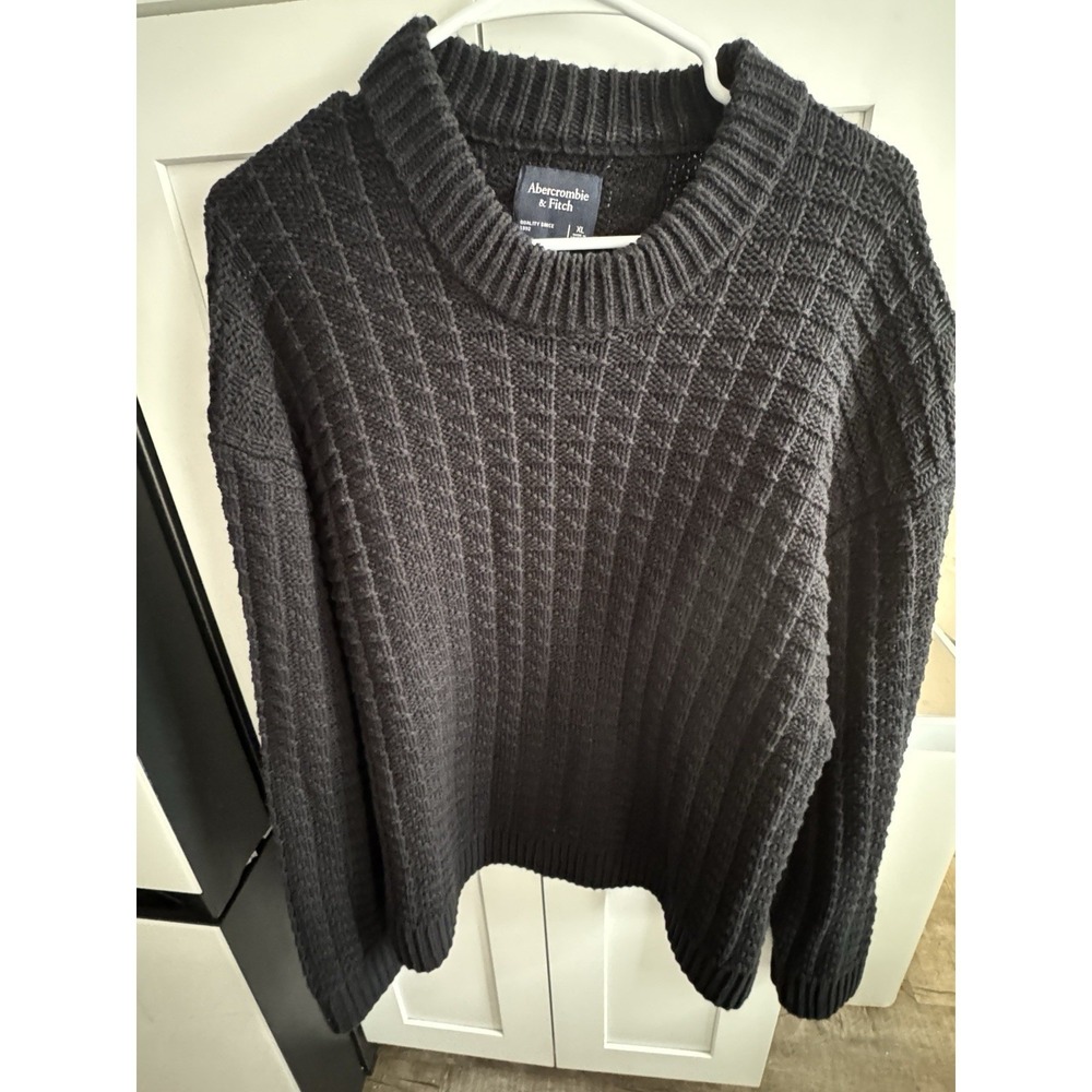 Abercrombie & Fitch Sapphire Waffle-Knit Pullover‎ Sweater XL Black Long Sleeve
